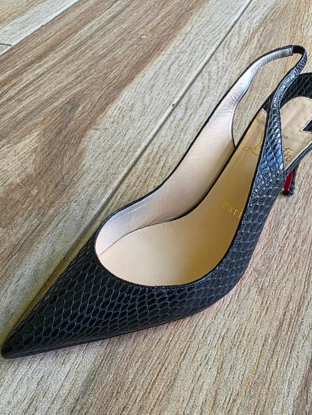Christian Louboutin Black Lizard Print Slingback Shoes Eur. 37 - Picture 5 of 13